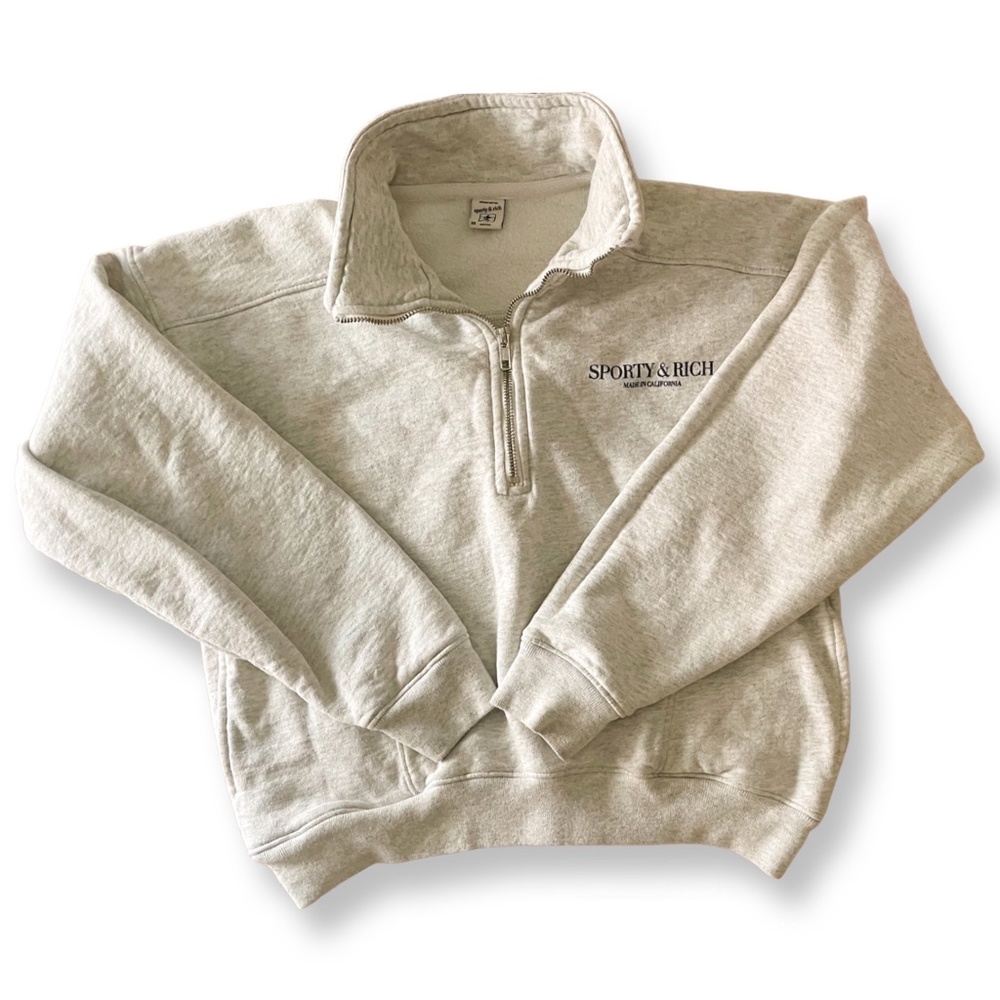 SOLD Sporty & Rich Quarter Zip Sweatshirt in Heather Grey